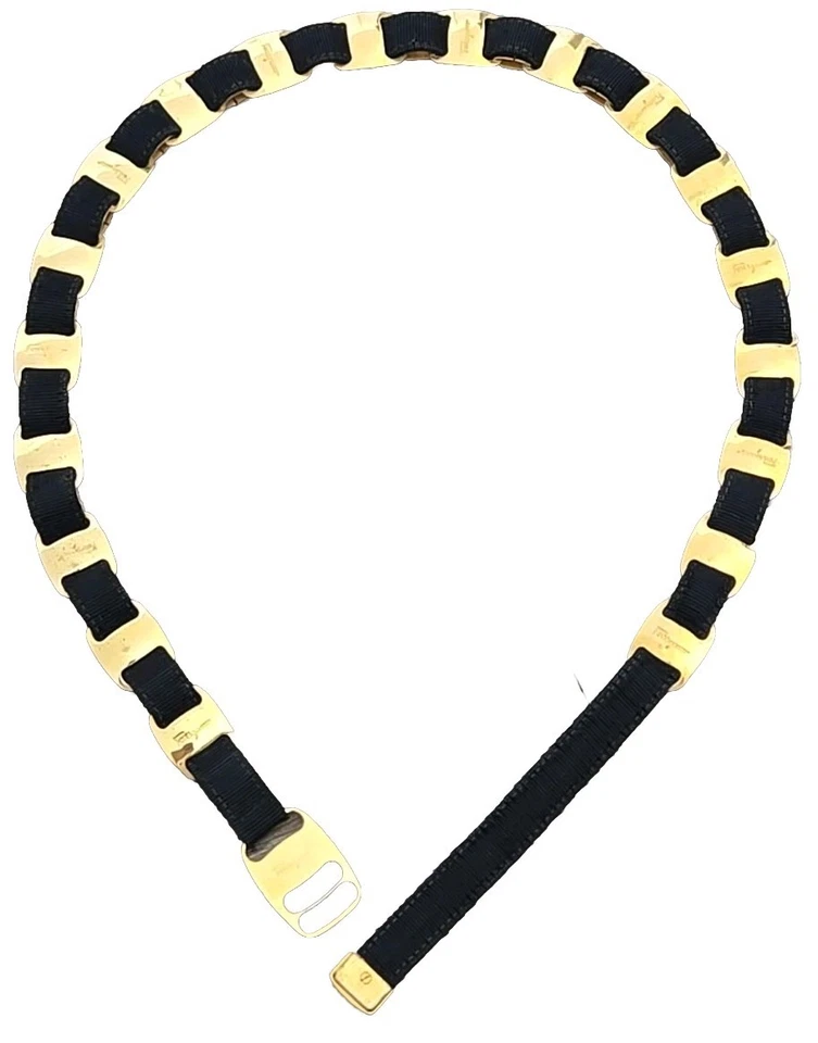 Cinturón De Colección Salvatore Ferragamo Vara Cinta Hebilla Cadena Dorado Negro Talla S 28" Foto 2 de 4
