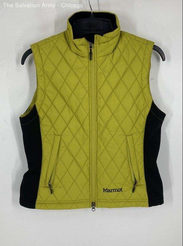 Marmot Womens Green Black Zipped Pockets Full Zip Puffer Vest Size Medium