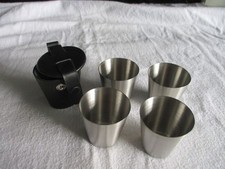 Vintage WMF Stainless Steel Stirrup Cups - Set 4 In Leather Case