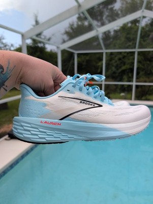 Brooks Launch 11 Men s Running Shoes Size 7.5 Women's Sz 9 White Blue Atomizer 