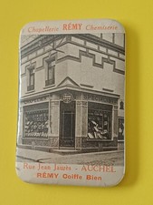 Miroir de poche ancien Chapellerie REMY AUCHEL 8,2 x 5,4 cm