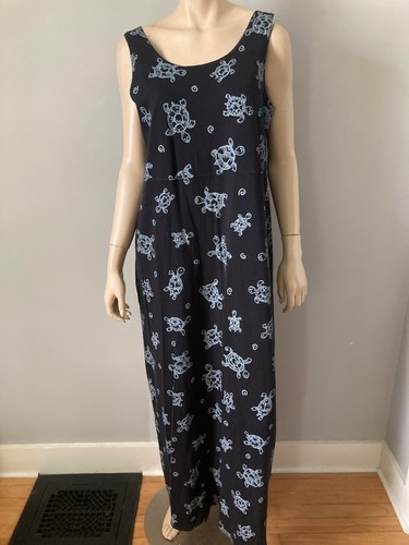 Vintage Fresh Produce Maxikleid blau Schildkrötenmuster Damen Large Beachy