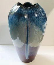 Bill Campbell Studio Art Pottery Drip Glaze Swirl Vase 9” 2016