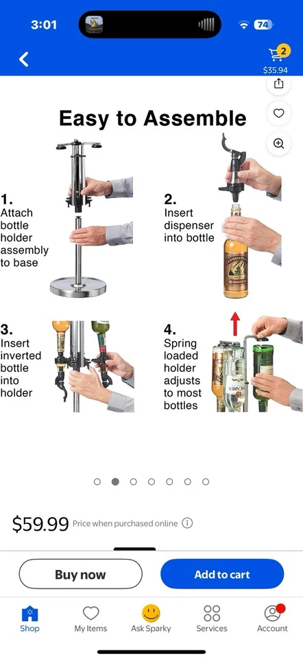 OGGI 3 Bottle Revolving Liquor Dispenser Bar ware - Image 4 of 4