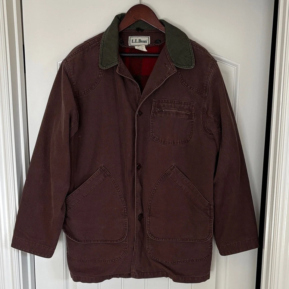 Chaqueta de Caza Forrada Extraíble Lana Lona LL Bean De Colección Marrón Hombres Mediana Alta Foto 3 de 4