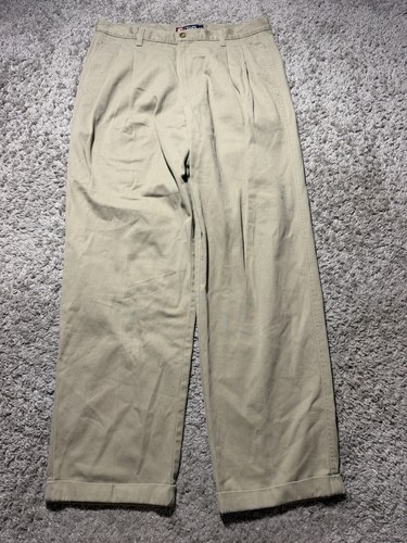 Chaps Ralph Lauren, Vintage Chaps Ralph Lauren Pleated Trousers 36x32 Brown Tan Cotton 90s Chino