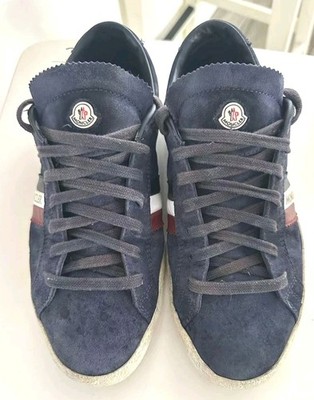 Moncler Monaco Men's Suede Sneakers Blue Leather Tricolor Low Top Shoes Size 41
