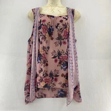 Signature Studio Pink Floral Tank Top Fairycore Flowy Whimsical Size 2X