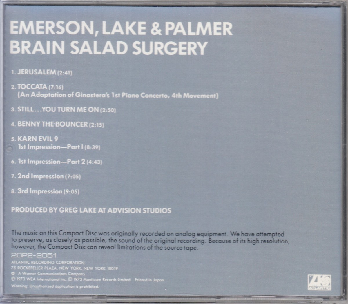 EMERSON,LAKE & PALMER / BRAIN SALAD SURGERY JAPAN CD OOP | eBay