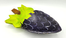 Hand Carved Painted Folk Art Wood Bowl Ecuador Vintage Fruit Grape Grapes