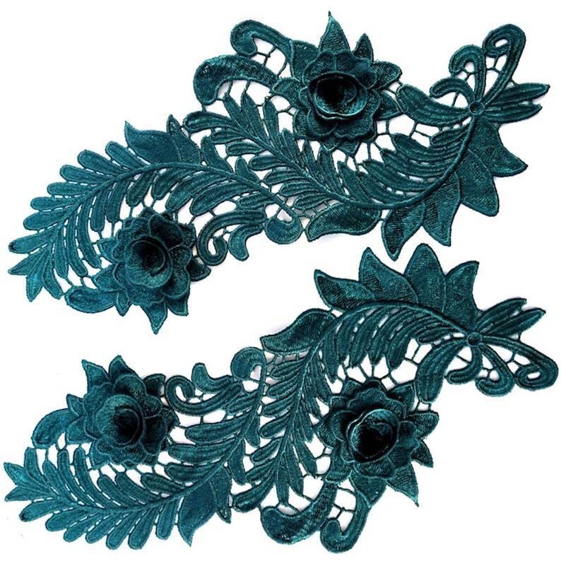 Venice Floral Bridal Bodice Lace Applique Lace Embroidery Sewing Patch 1  Pair