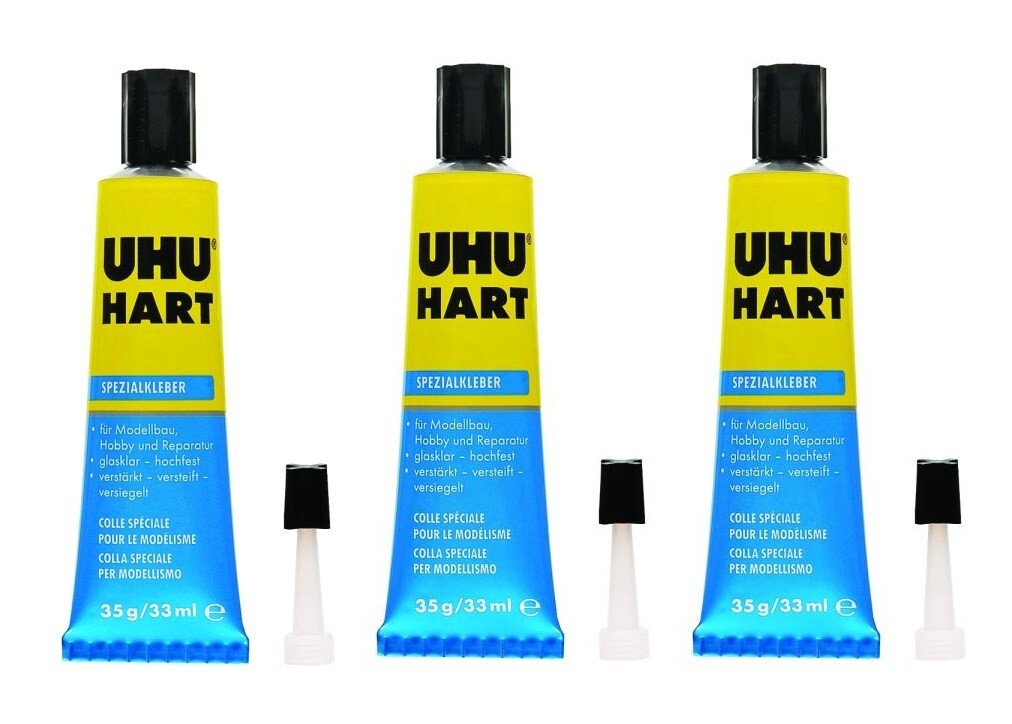 3x UHU Hart Spezialkleber Kleber Tube 35g klebt Holz, Metall, Kunststoff