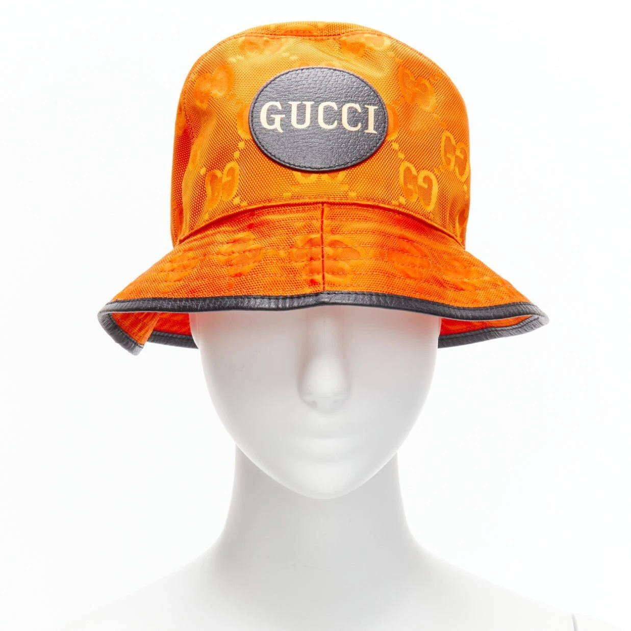 Chapeau seau GUCCI Off The Grid orange GG monogramme garniture cuir M