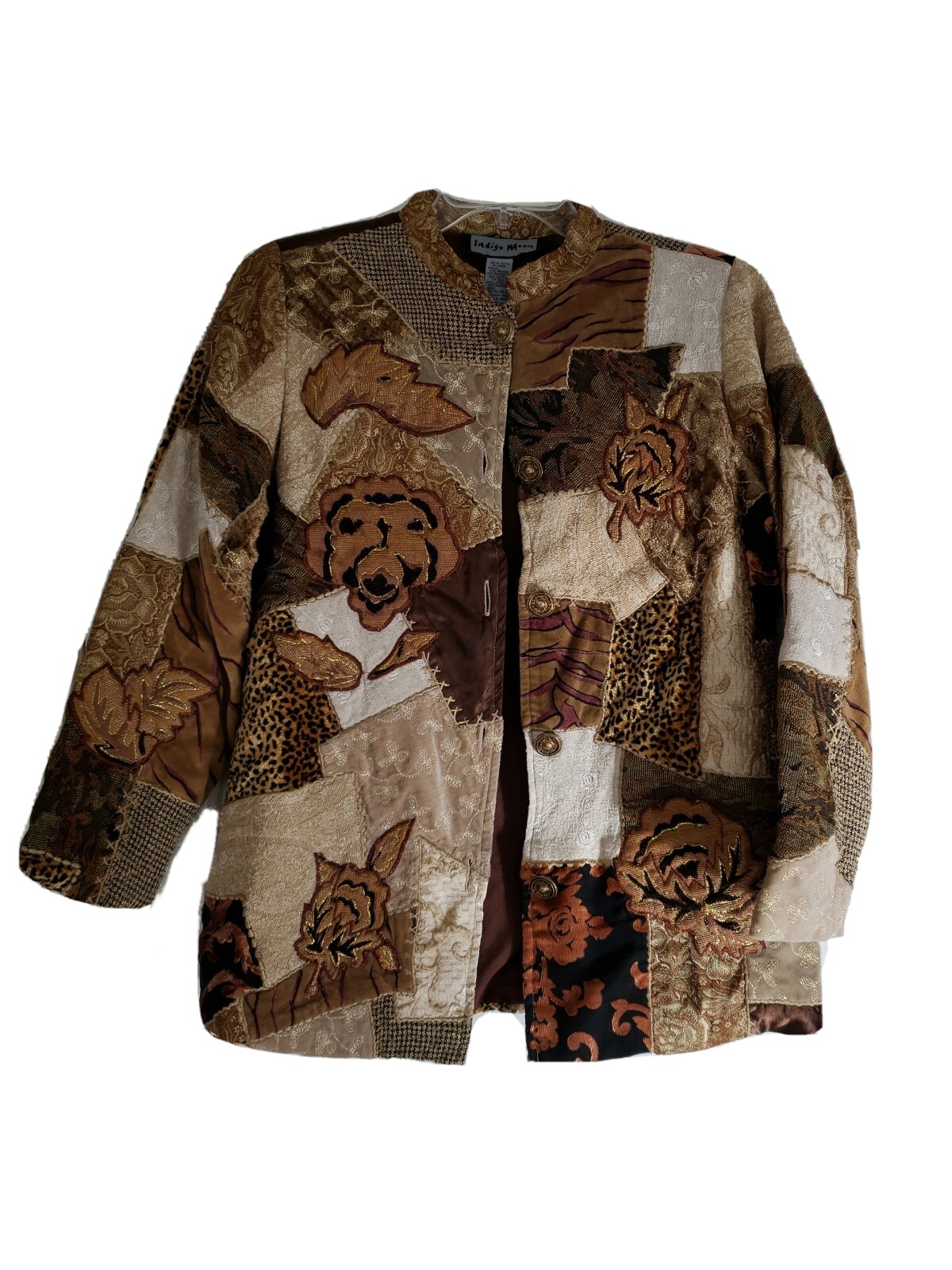 Indigo Moon Fall Floral Neutral Patchwork Embroid… - image 1