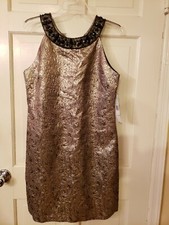 Eliza J Embellished Neck Gold Dress Size 14 Petite