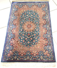 Tappeto persiano Qum seta capolavoro annodato a mano tappeto orientale Ghom rosa viola