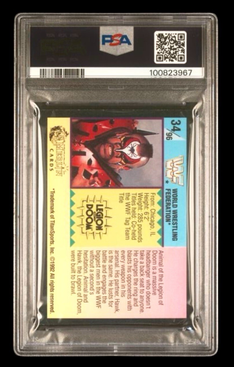 1992 merlin WWF #34 legion of doom rc; gold series UK wrestling PSA 4  POP 1, 3^ view 3