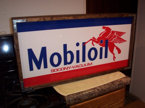 Unique " Mobiloil " Double-Sided Lighted Sign - Custom Made - Nr