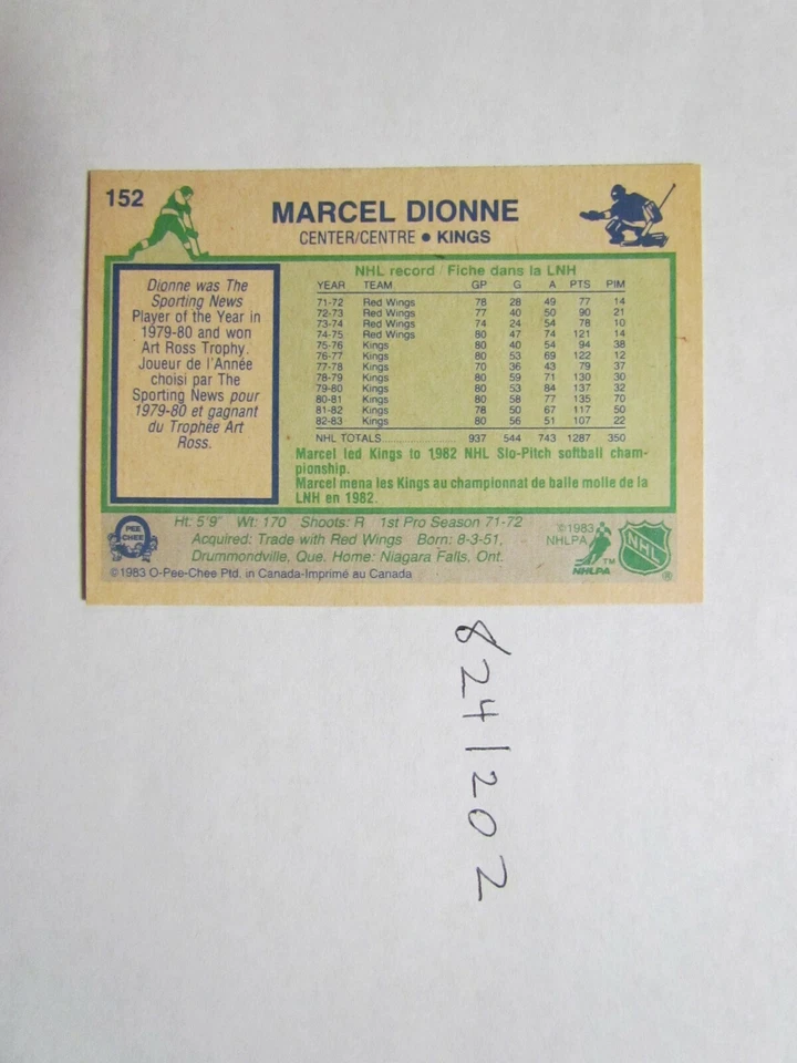 1983-1984 O Pee Chee Marcel Dionne SIGNED Hockey CARD BECKETT PRE-CERTIFIED - Image 2 of 2