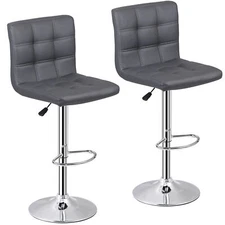 F2C 2 Pack Home Bar Stool Height Adjustable 360 Swivel Metal Frame, Dark Gray