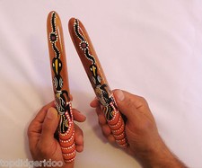 ABORIGINAL TAPPING CLAP STICKS HANDCARVED DOT-PAINTED WOOD DIDGERIDOO PERCUSSION