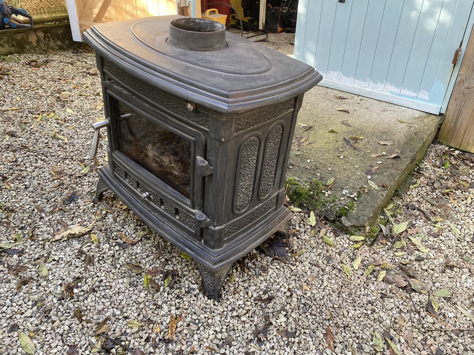 Large Wood burning stove with back boiler Used and handle needs