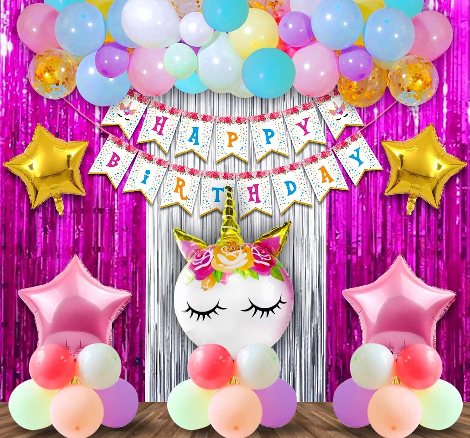 Unicorn Birthday Decorations For Girls 55Pcs Combo Set Happy Birthday  Decoration