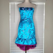 Vtg 90s Y2K Sz 6 Blue Fairy Oriental Floral Garden Whimsical Tulle Wedding Dress