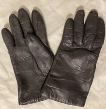 Vintage Genuine Leather Ladies Womens Gray Winter Driving Lined Gloves Sz M EUC