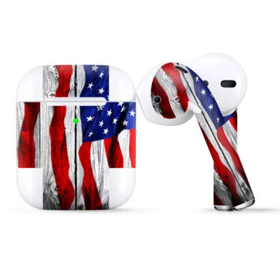 ITSASKIN Skins Wraps compatible for Apple Airpods American Flag on Wood