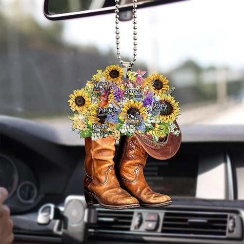 Pendentif Rétroviseur Voiture - Bottes Et Chapeau De Cowboy En Acrylique Plat, Décoration Intérieure Personnalisée