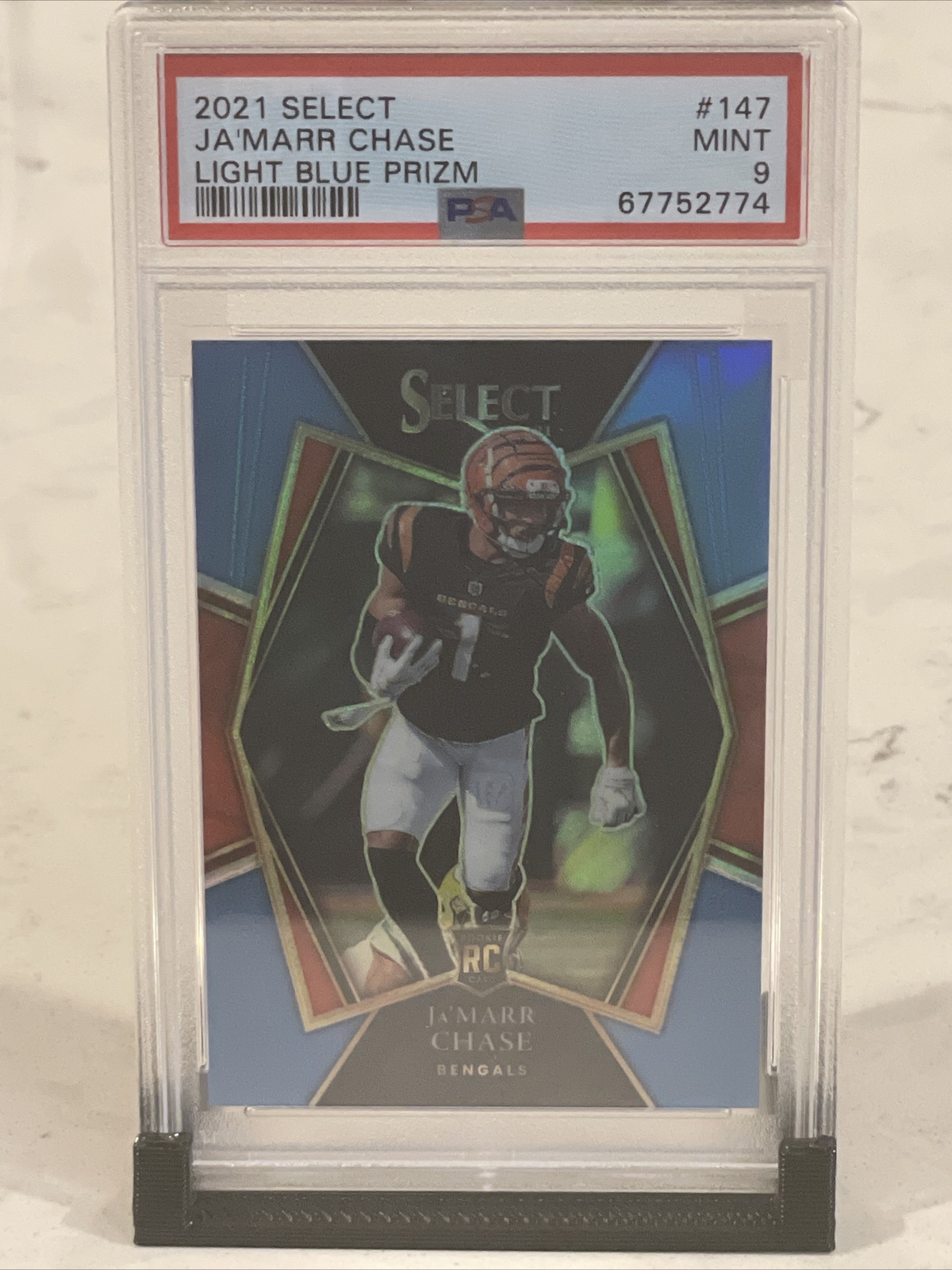 2021 Panini Select Ja'MARR CHASE RC Premier Level Light Blue Prizm /99 PSA 9