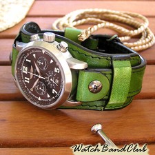 20mm Genuine Leather Green Watch Strap Band Bund Military Watch Cuff Bracelet