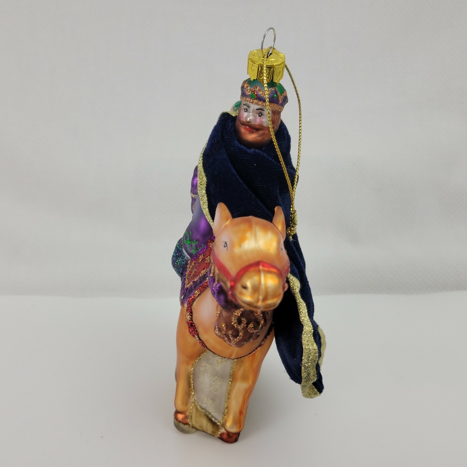 King / Wiseman Glass Ornament, Riding A Camel with Cloth Robe/Cape, 7