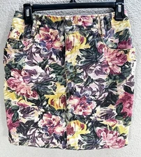 Vtg Y2K Paris Blues Women's Denim Skirt Floral Short Cotton Made in USA Sz 9