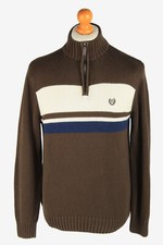 Chaps Zip Neck Jumper Pullover Vintage Knitwear Brown M-IL2404