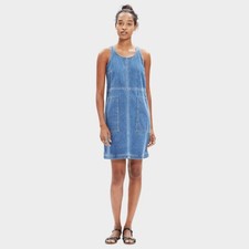 Madewell Blue Denim Utility Shift Apron Mini Dress Pockets Womens Size XS