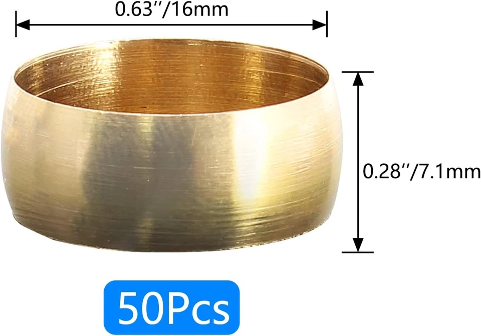 50PCS Brass Compression Sleeves Ferrules, 5/8" (16Mm) Tube OD Metal Fittings - Image 3 of 4