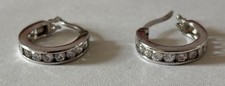 Sterling Silver 925 CZ Huggie Hoop Earrings Channel Set - China - 3.6g