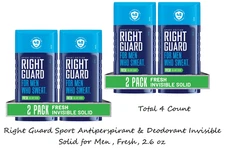 Right Guard Sport Invisible Solid Deodorant for Men, Fresh, 2.6 oz (4 Pack)