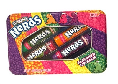Vintage 2012 Lotta Luv 4pc Lip Balm Tin Set Rainbow Nerds Apple + Orange+ Grape+