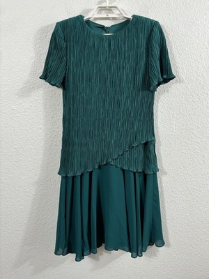 Vintage After Dark Dress Size Small Green Pleated Tiered Chiffon Made USA 80s