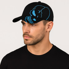Black Teal Skull Baseball Cap   Skeleton Biker Skateboard Motorcycle Hat