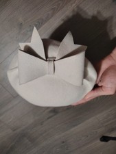 White Wool Felt Beret Fascinator Hats Women Wedding Party Bow Derby Pillbox Hat