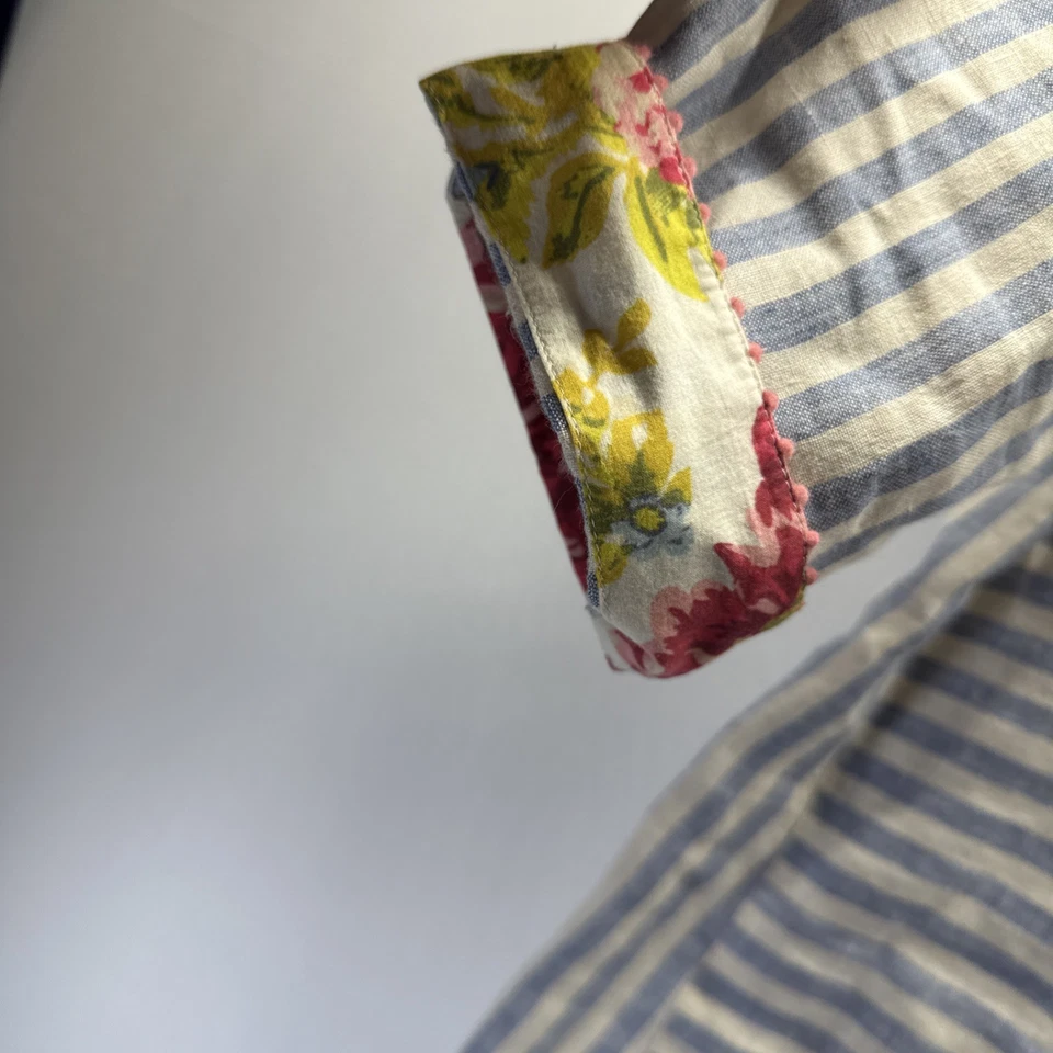 J Jill Love 亚麻刺绣上衣中号花卉条纹 3/4 袖海岸 — 第 4/4 张图片