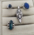 Lot of 4 Vintage Sterling Silver Native American Navajo Turquoise & Gem Rings