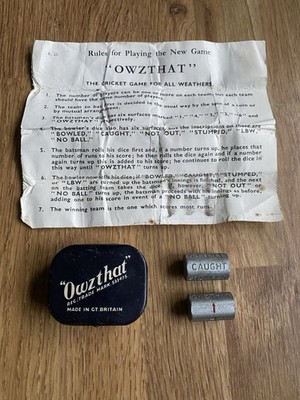 Vintage 60er Jahre OWZTHAT Cricket Würfelspiel Original Blechdose und Anleitung