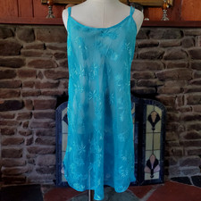 Secret Treasures Turquoise Blue Floral Devore Sheer Chemise Nightgown Plus 1XL