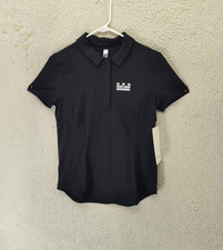 Lululemon Women Top 6 Black Nylon Blend Short Sleeve Colar Activewear Shirt