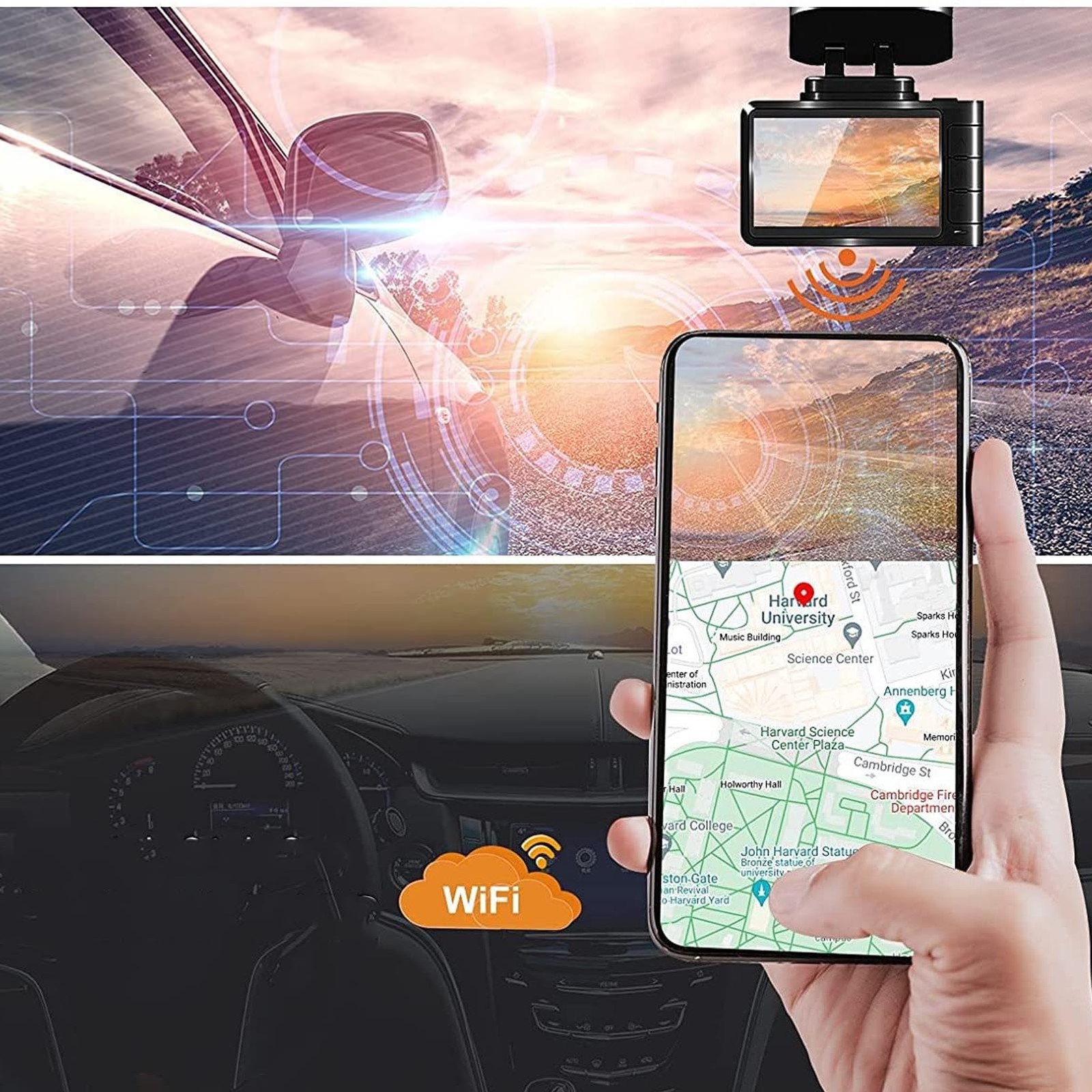 4K Front Rear Dashboard Camera Clear Night WiFi GPS Dual Dash Cam For And